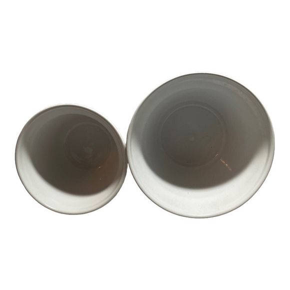 Pair of Planter Modern Horizontal Ribs Ceramic Round Planters White Plants Pots - Picture 3 of 6